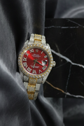 Rolex Date just Diamond Watch – Two-Tone Gold & Red Dial